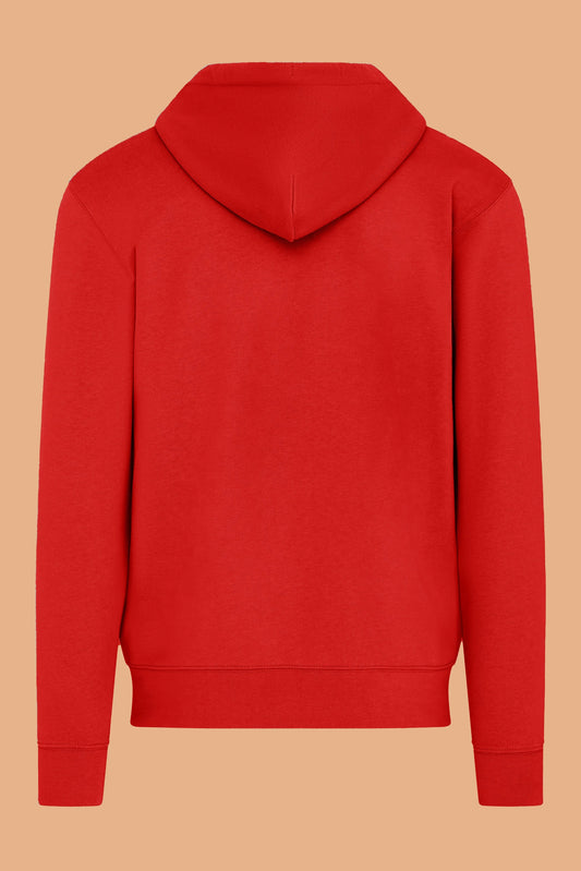 Women's Red Zip-Up Hoodie - Embroidered Organic Cotton Hoodie