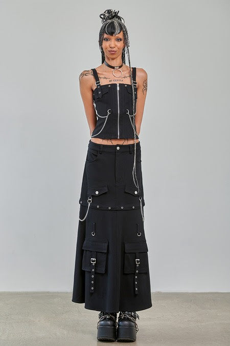 Jupe cargo gothique noire avec fermeture éclair, style punk, marque Banned