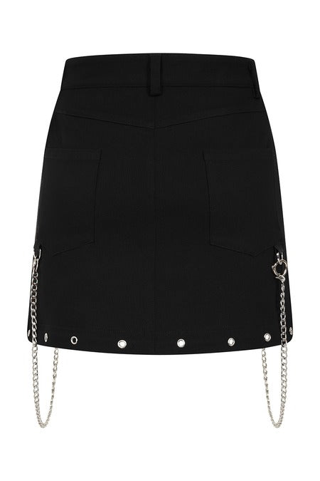Jupe cargo gothique noire avec fermeture éclair, style punk, marque Banned