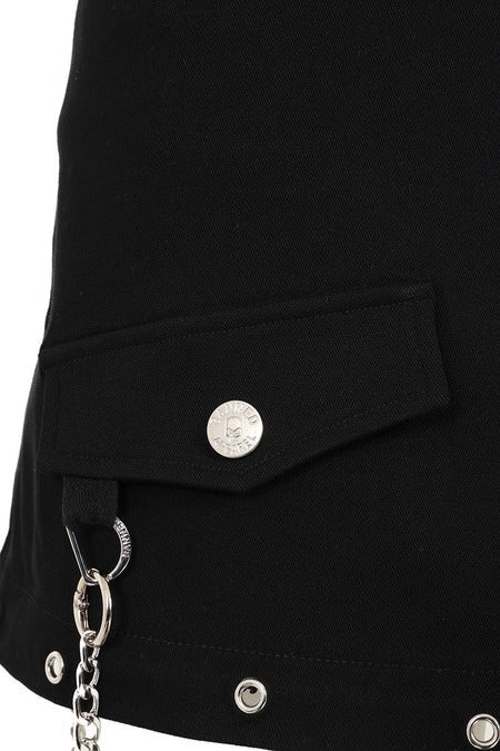 Jupe cargo gothique noire avec fermeture éclair, style punk, marque Banned