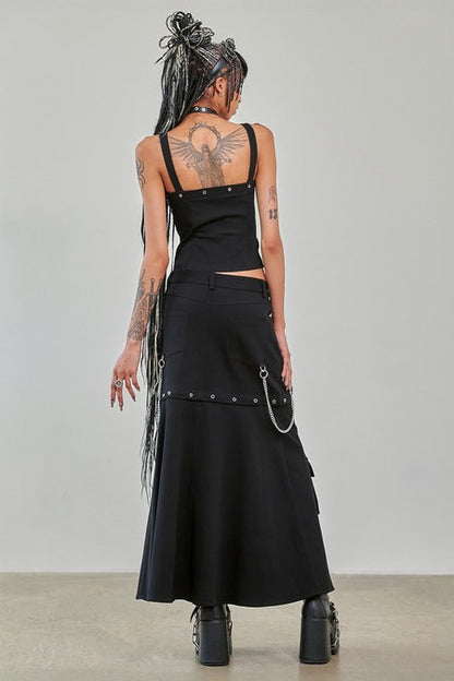 Jupe cargo gothique noire avec fermeture éclair, style punk, marque Banned