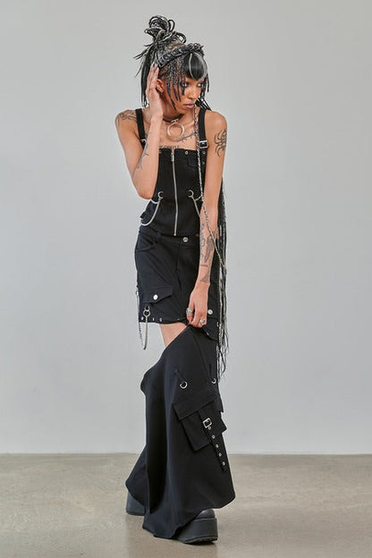Jupe cargo gothique noire avec fermeture éclair, style punk, marque Banned