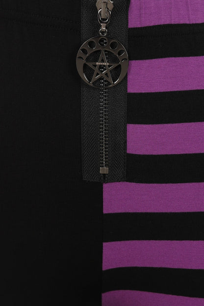 Banned Half Black Half Stripes Leggings - Purple