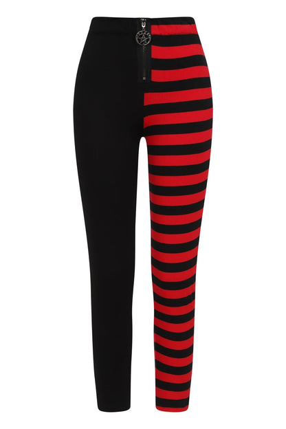 Legging bicolore mi-noir, mi-rayé – Rouge