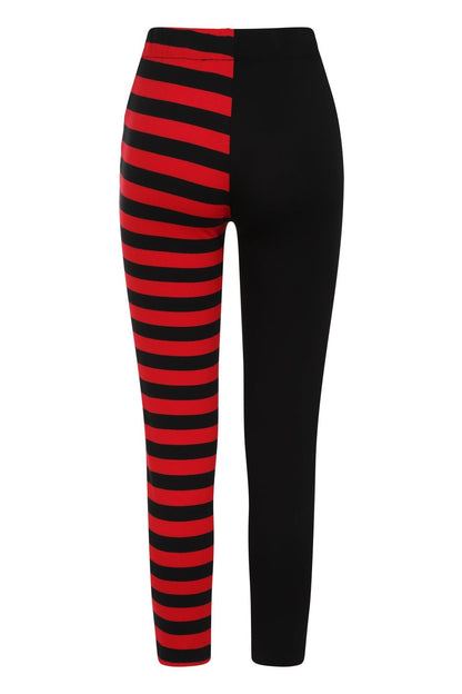 Legging bicolore mi-noir, mi-rayé – Rouge