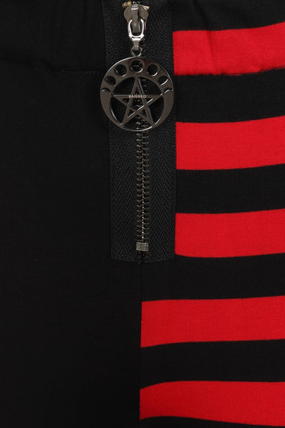 Legging bicolore mi-noir, mi-rayé – Rouge
