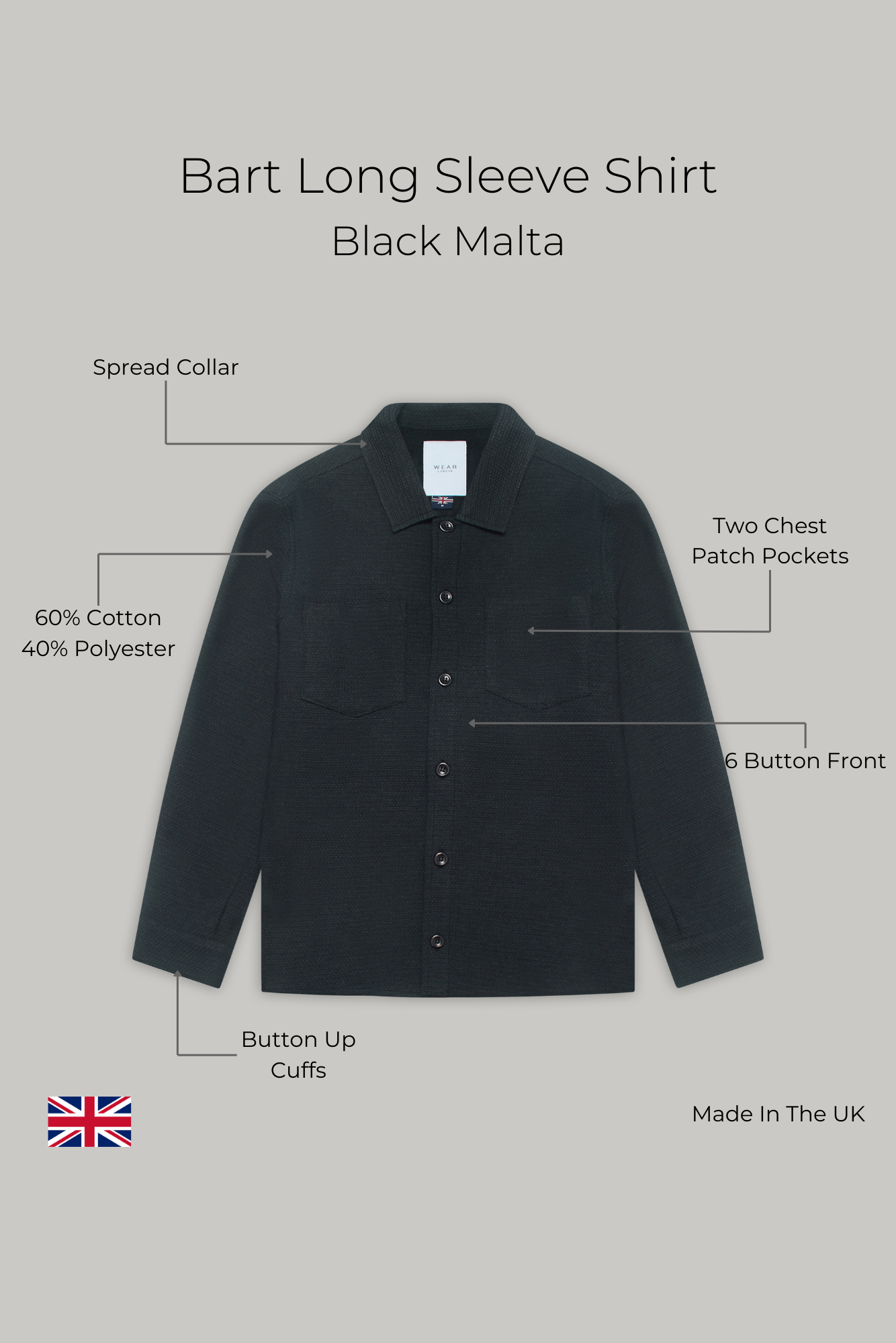 Bart Long Sleeve Shirt - Black Malta