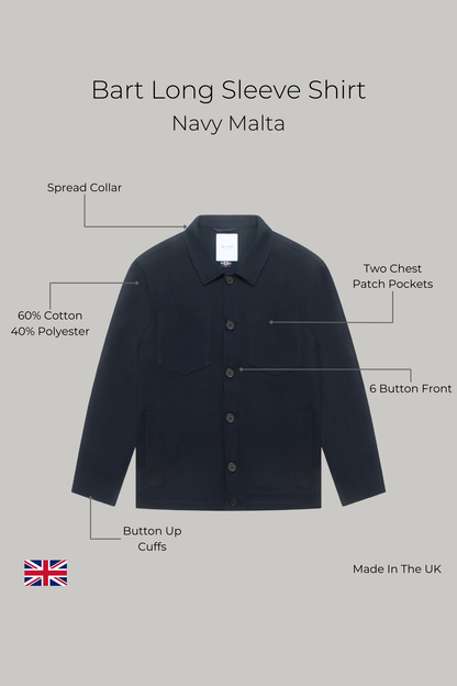 Bart Long Sleeve Shirt - Navy Malta