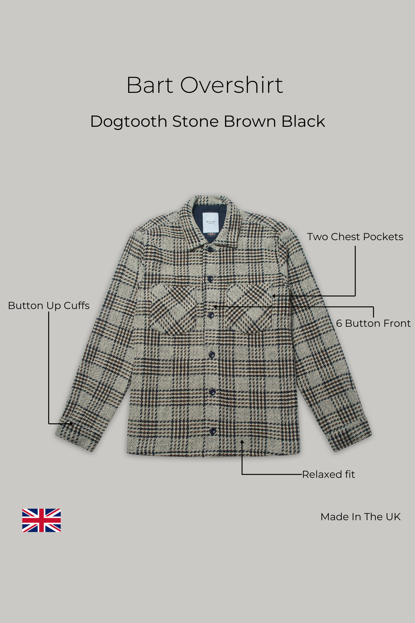 Bart Overshirt - Dogtooth Stone Brown Black