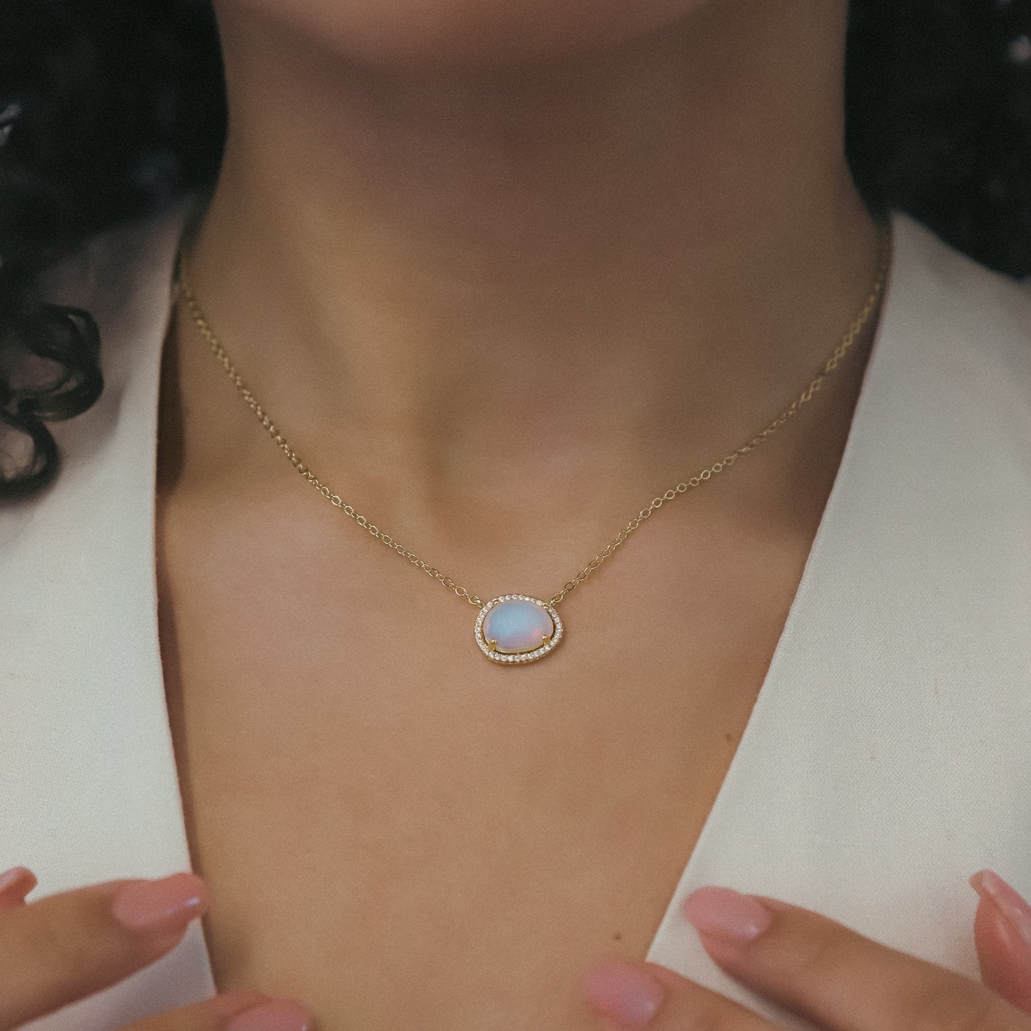 Collier pendentif Bianca Pierre de lune | Plaqué or 14 carats
