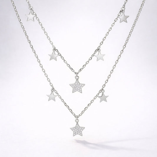 Blake Double Row Star Necklace | 925 Sterling Silver