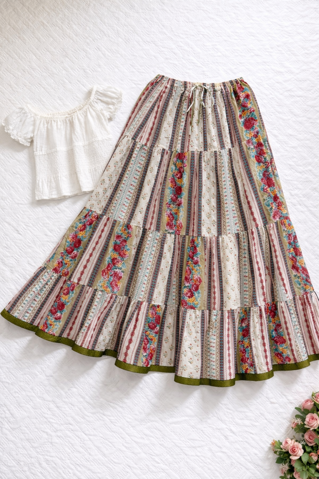 Blackfever Elegant Multicolour Stripe Tiered Maxi Skirt– Free Size