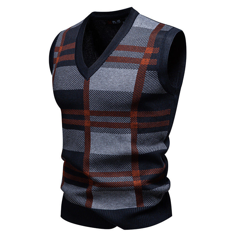 Sweater Knitwear Plaid V-Neck Pullover Casual Vest