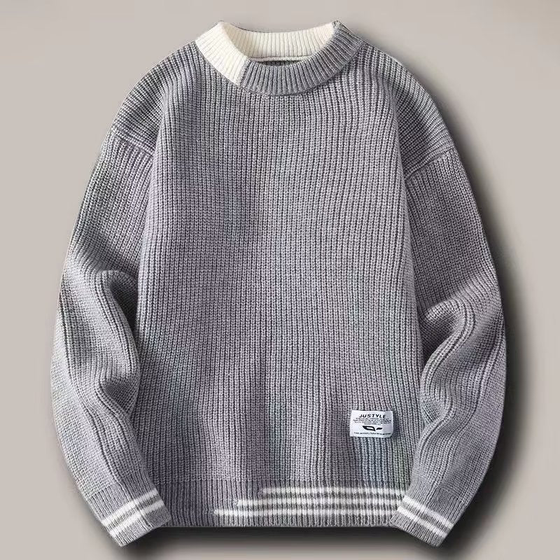 Men's  Block Round Neck Thickened Warm Sweater