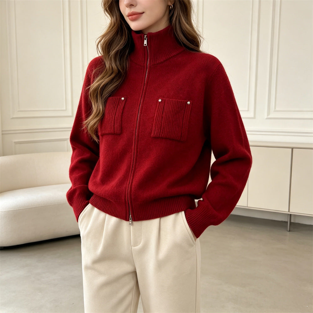 zipper long sleeved sweater