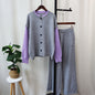 Detachable sleeve knitted cardigan, woolen pants, loose contrasting sweater set