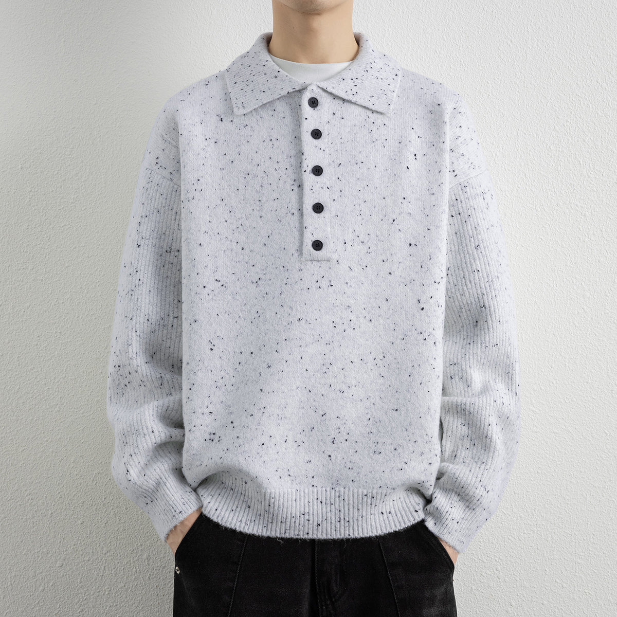 Men's  Lapel Collar Loose Knit Sweater