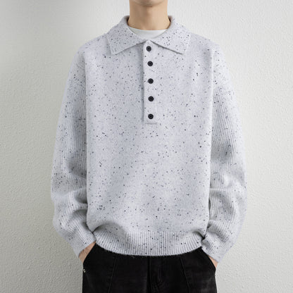 Men's  Lapel Collar Loose Knit Sweater