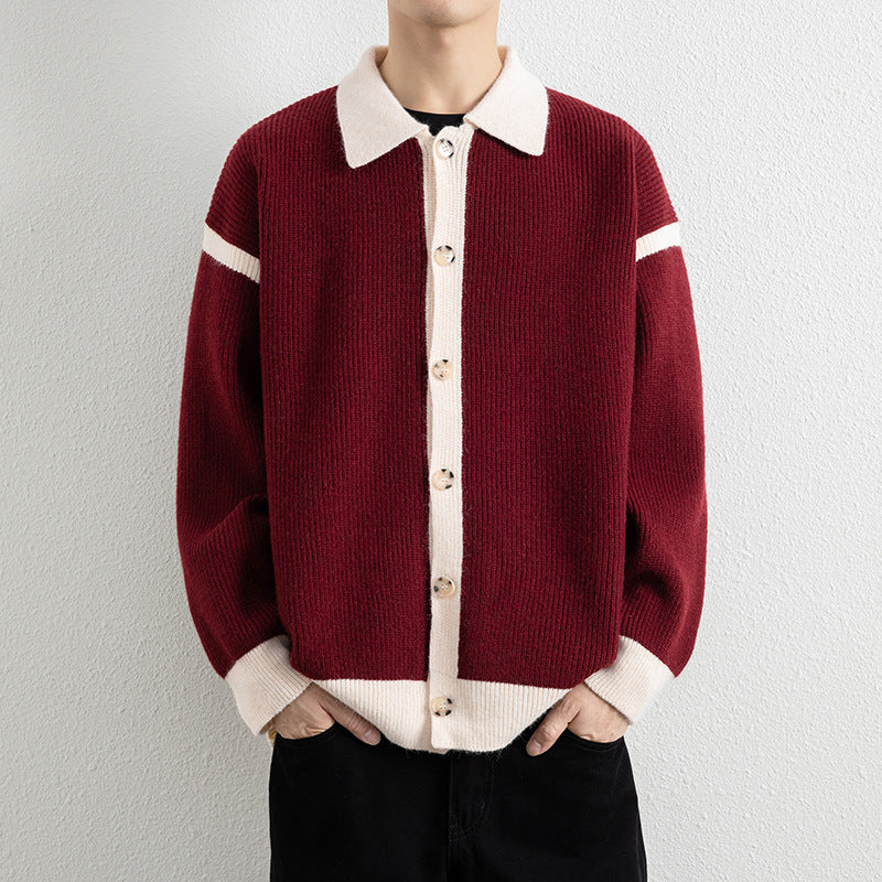 Men's Casual Color Block Lapel Knit Cardigan