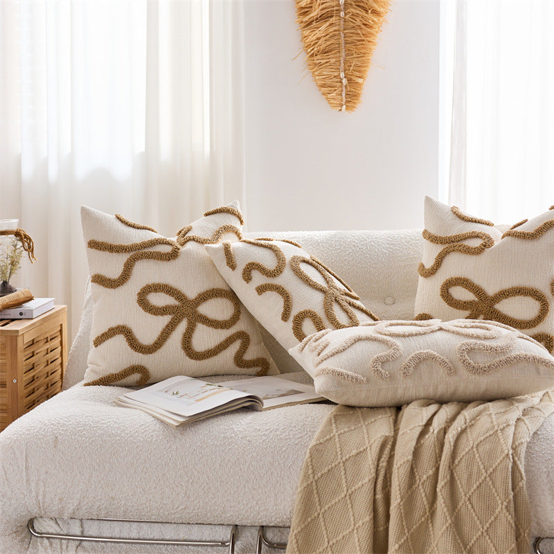 Bow Line Embroidered Pillow Cover