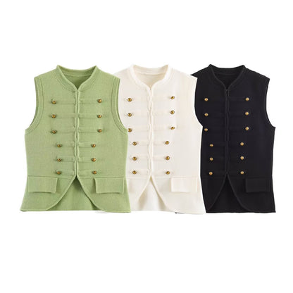 Sleeveless round neck rope knot knit vest top for women