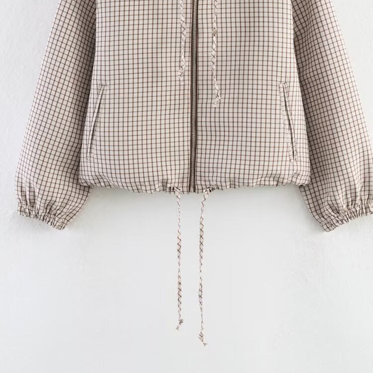 Versatile plaid hooded zipper jacket