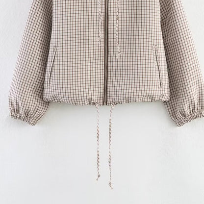 Versatile plaid hooded zipper jacket