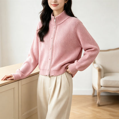 Solid color stand up collar sweater