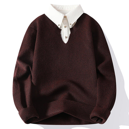 Men's Premium Fake Two-Piece Lapel Knit Sweater
