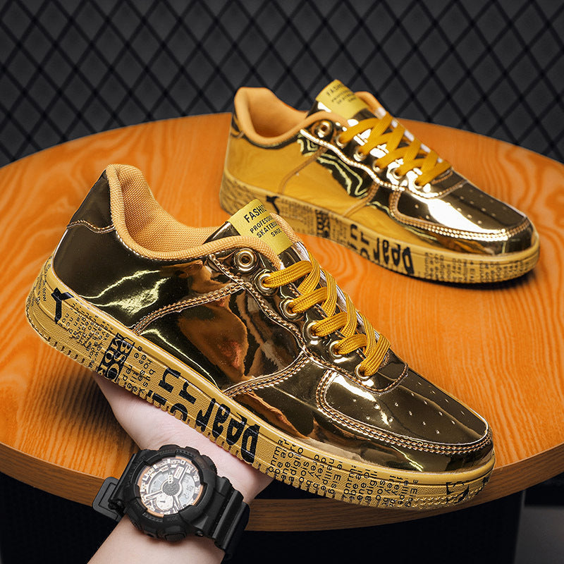 casual all-match shiny leather panel shoes