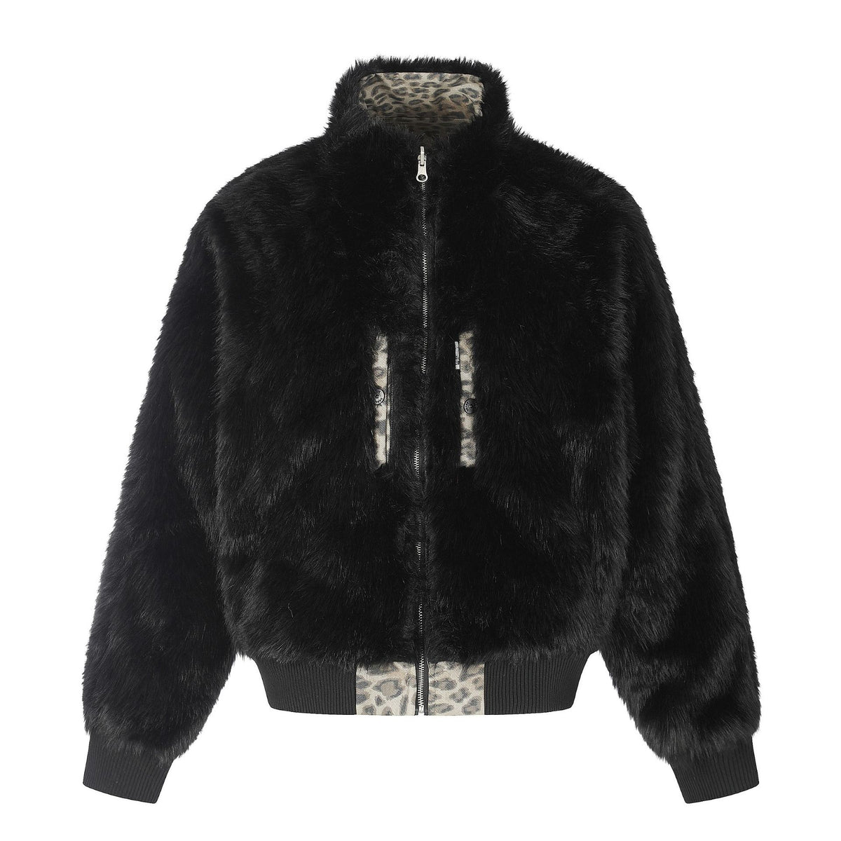 Leopard Print Reversible Stand Collar Cotton Jacket