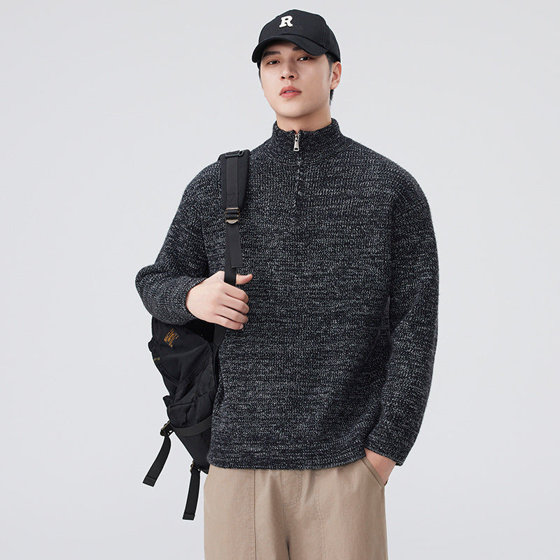 Stand Collar Half Zip Knit Sweater