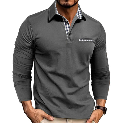 Long Sleeve Men's Polo Shirt, Turn-Down Collar Casual  Men's Polo Shirt
