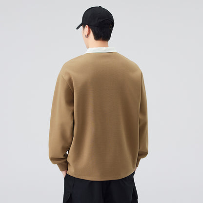 Retro Faux Two-Piece Polo Hoodie