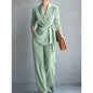 Fashionable Elegant Women's Casual Solid Color Suit Set with Belted Top and Pants
