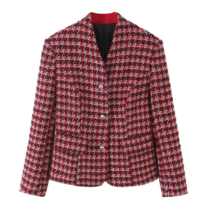 V-neck woolen suit jacket for women