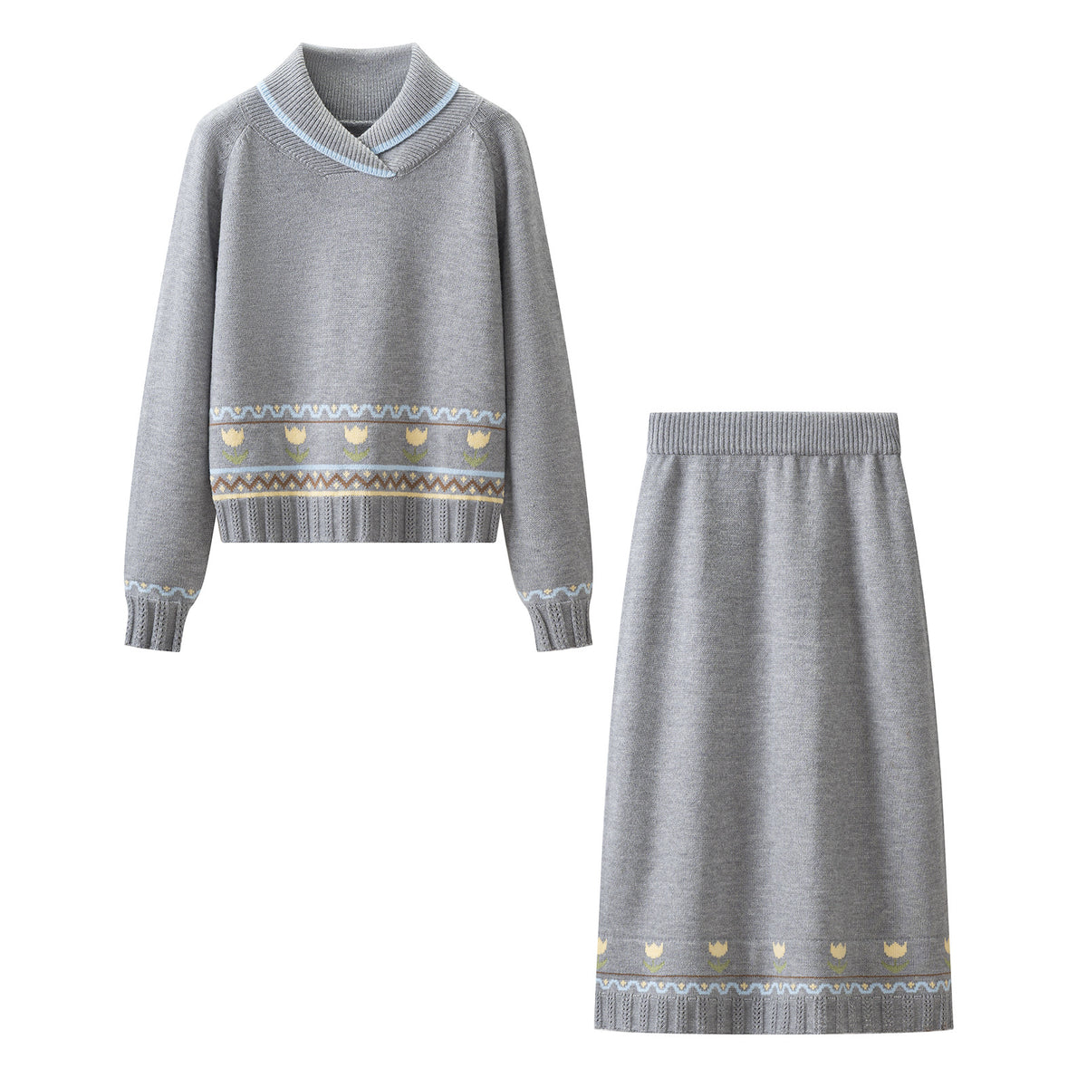 Knit Top and High Waist Straight Long Skirt Two-Piece Set