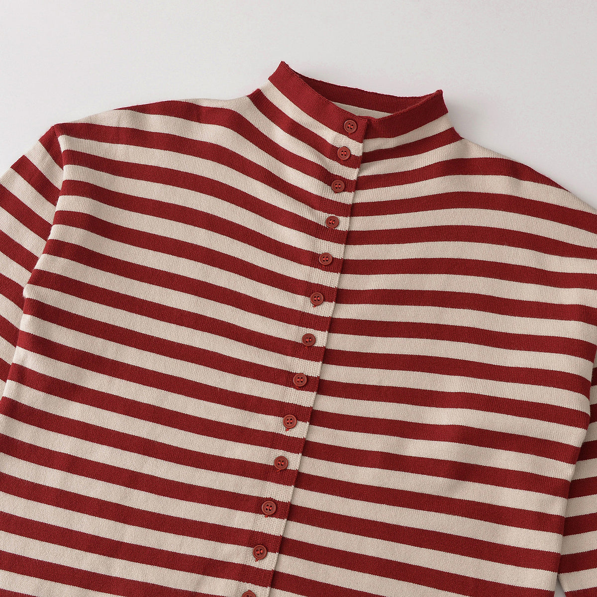 Stand up collar striped cardigan top