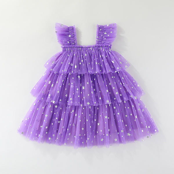 Girls' Halloween Flutter Sleeve Strapless Layered Dress, Ghost Pumpkin Style Holiday Formal Dress