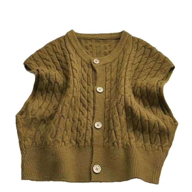 Style Casual Solid Color Cable Knit Sleeveless Women's Vest