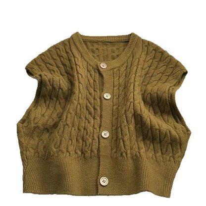 Style Casual Solid Color Cable Knit Sleeveless Women's Vest