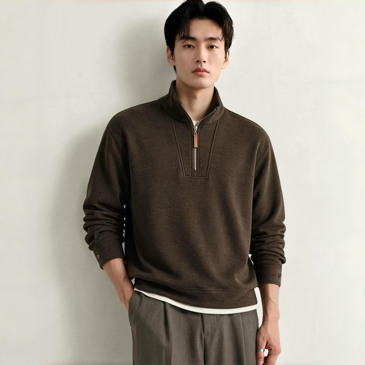 Half Zip Stand Collar Fleece Sweatshirt