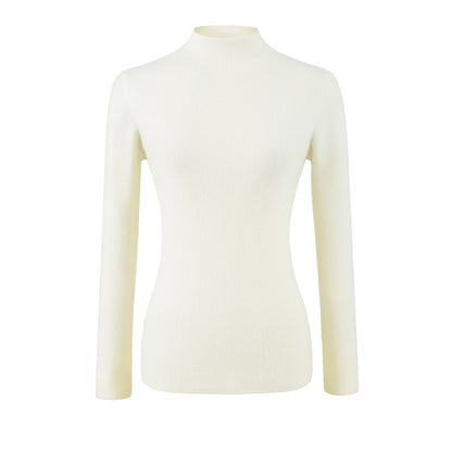 Women's Slim Fit Long Sleeve Mock Neck Seamless Wool Blend Knit Top