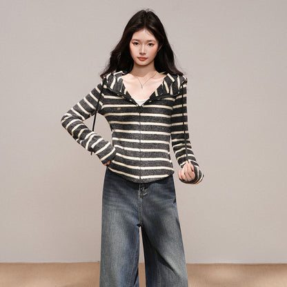 Cardigan zippé à capuche pour femme