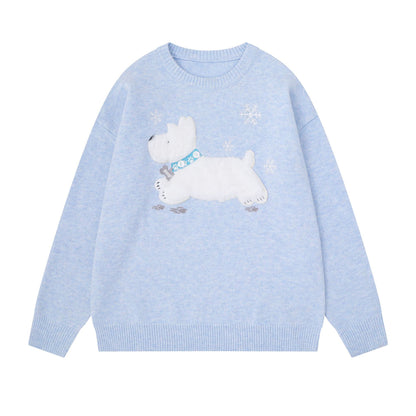 Cartoon Dog Embroidery Sweater Women