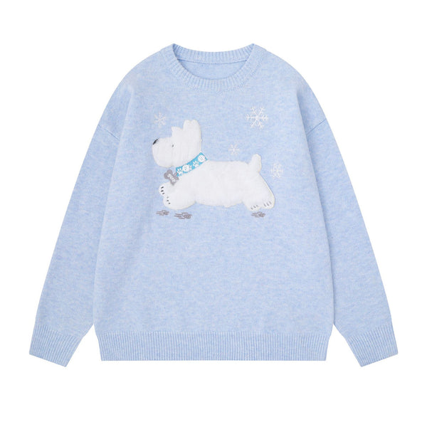 Cartoon Dog Embroidery Sweater Women