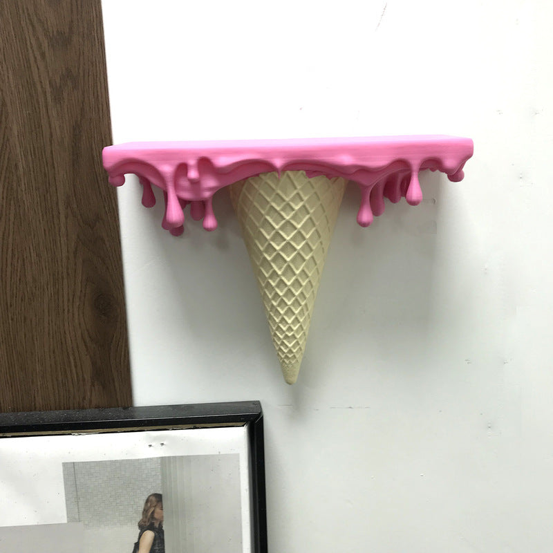 3D Printed Melting Ice Cream Floating Shelf – Wall-Mounted Drip Wall Decor, Funny Irregular Artistic Storage Rack