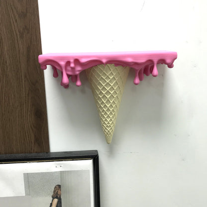 3D Printed Melting Ice Cream Floating Shelf – Wall-Mounted Drip Wall Decor, Funny Irregular Artistic Storage Rack