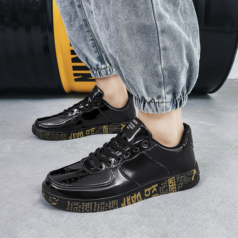 casual all-match shiny leather panel shoes