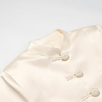 Elegant satin waistband buckle embellished jacket